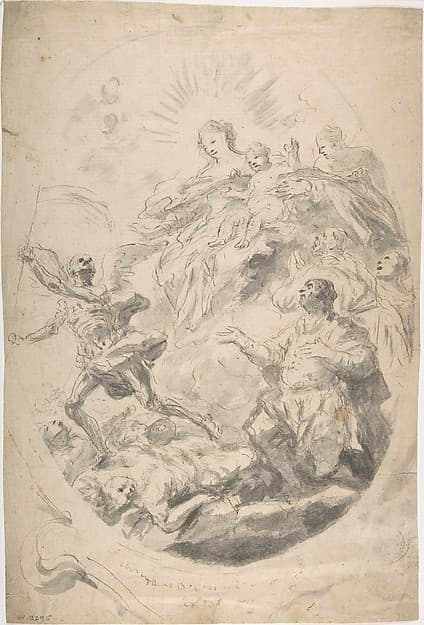 The Virgin and Child Intervening for Victims of the Plague (recto); Seated Female Figure (verso)