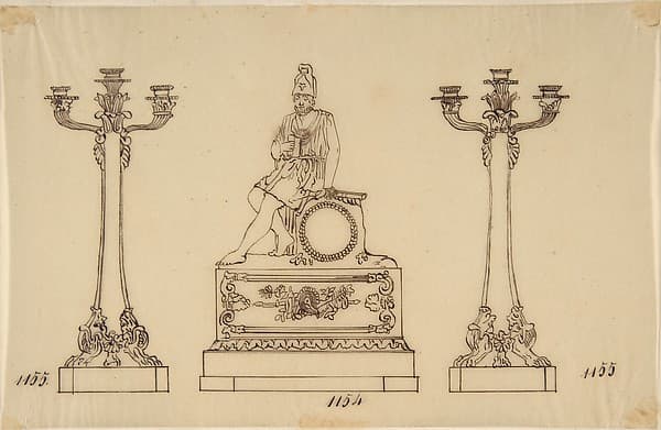 Design for a Set of Candlesticks and a Clock