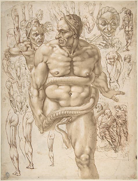 Nude Demon Encircled by a Serpent, after Michelangelo's Last Judgment; and Other Figure Studies (recto); Figure Studies (verso)