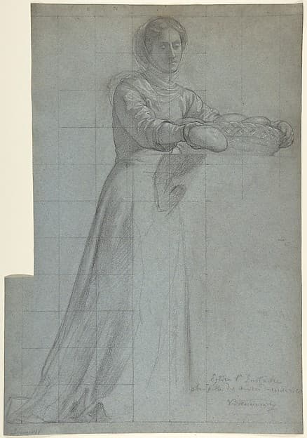 A Woman Distributing Bread from a Basket: Study for "Feed the Hungry," in the Chapel of the Seven Corporal Works of Mercy (Les Oeuvres de Miséricorde), Church of Saint-Eustache, Paris