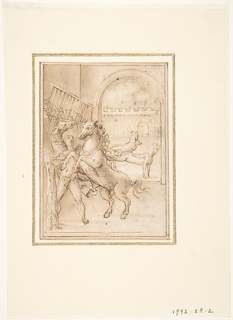 An Allegory: Male Nude in a Stable with Four Wild Horses