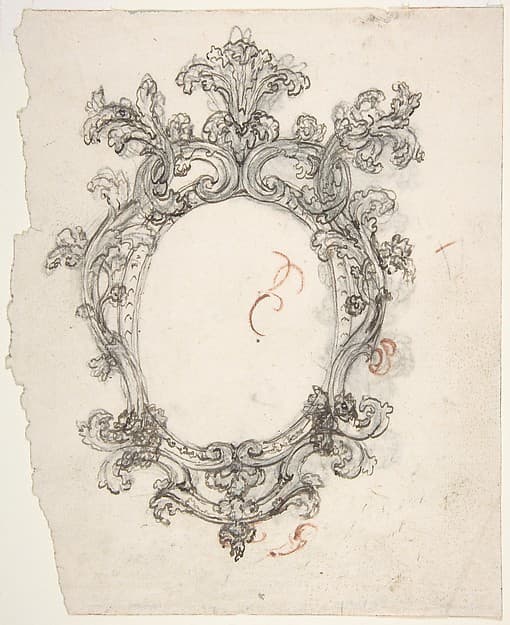 Design for a Decorative Oval Frame (Recto). Half sketch for a Decorative Oval Frame (Verso).