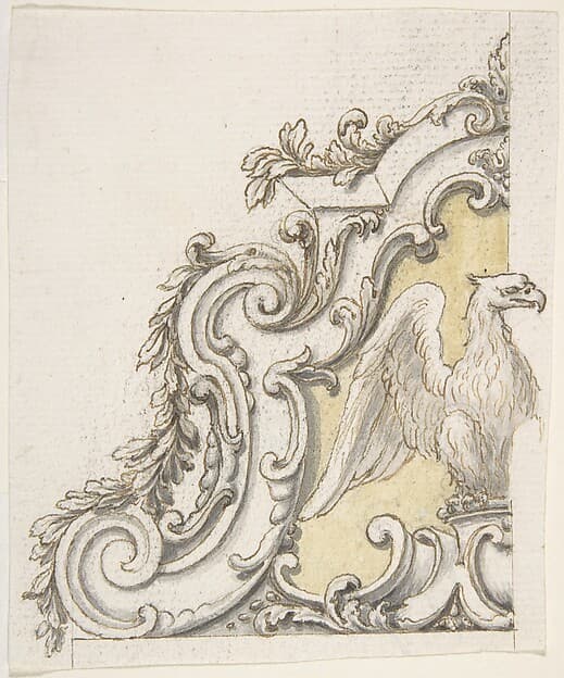 Design for a Sculptural Ornament With an Eagle, Volutes and Leaves.