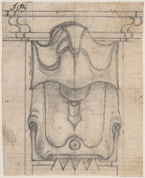 Design for a Coat of Arms Partially Covered in Drapery