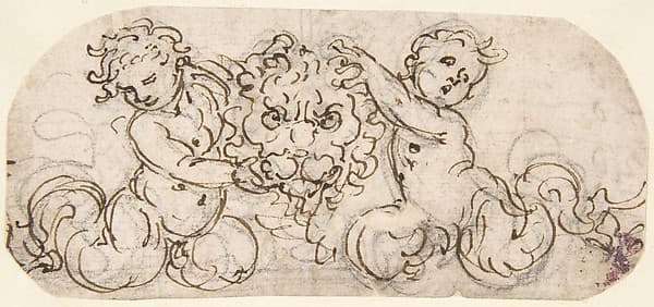 Design for a Lion's Head flanked by Satyrs