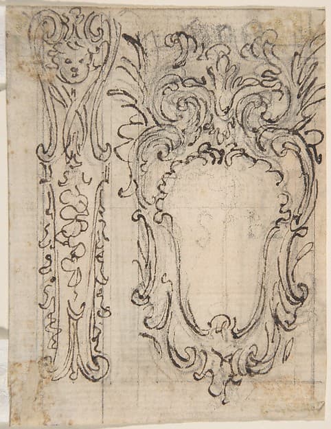 Designs for a Pilaster Ornament and Cartouche (recto); Design for a Window or a Wall Plaque (verso).
