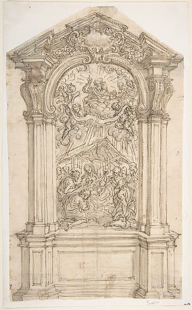 Design for an Altar with a Painting of the Adoration of the Shepherds and God the Father Above