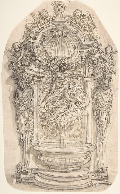 Design for a Fountain in a Niche flanked by Terms