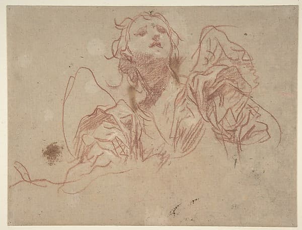 Half-Figure of an Angel Looking Upward (recto); Bust of a Man in Left Profile (verso)