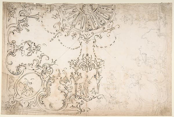 Design for One Half of a Ceiling with Elaborate Medaillons and Figures.