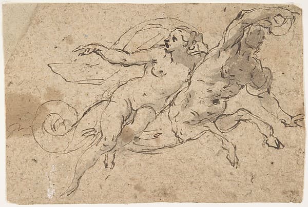 Nude Female Riding on a Triton's Back
