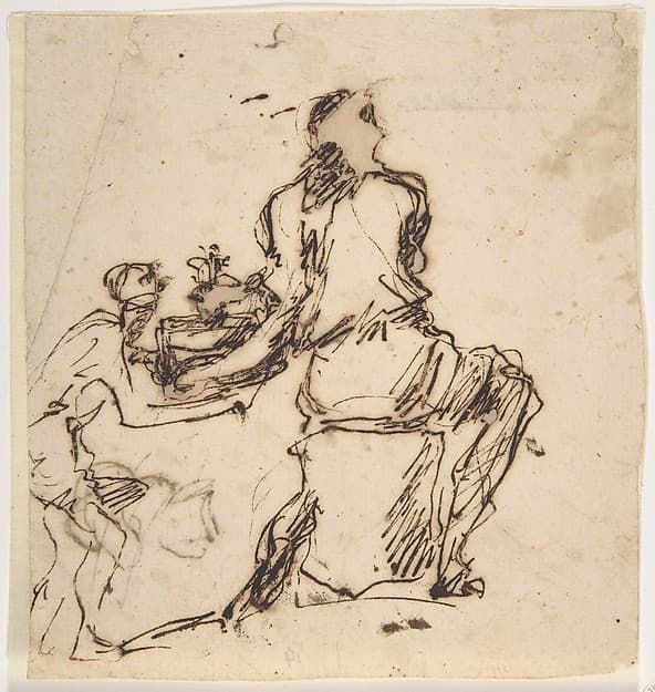 Seated Figure Receiving an Object Presented by a Smaller Figure