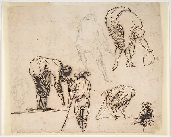 Standing Figure and Figures Bending Over
