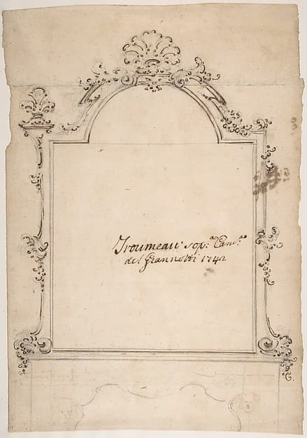 Design for a Carved Mirror Frame Surmounting a Mantle (Trumeau)