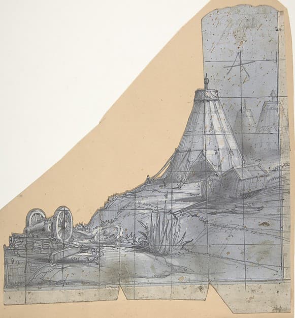 Design for a Stage Set at the Opéra, Paris: Tent and Overturned Wagon