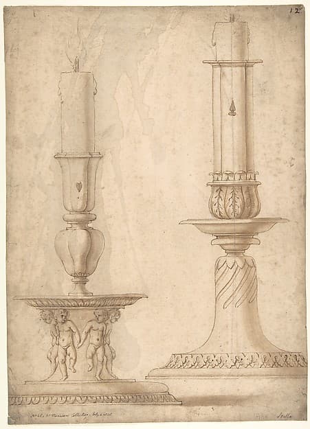 Design for Two Candlesticks with decorated Bases