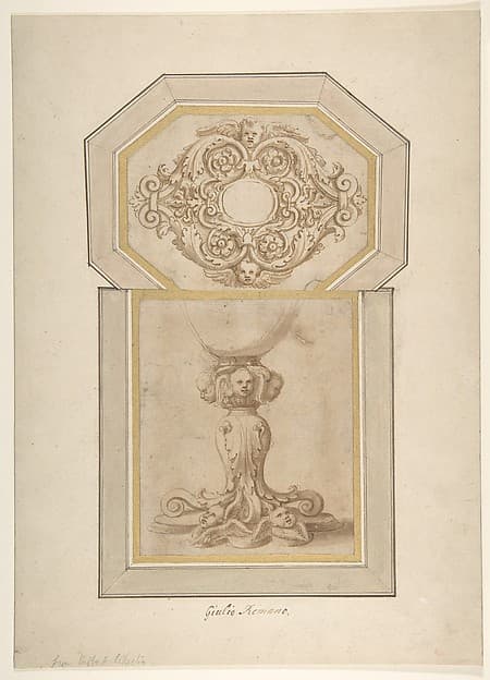 Design for a Sculptural Frame Decorated with Angel Heads, Volutes and Leaves (for a Ceiling ?); Design for a Base Decorated with Angel Heads, Volutes and Leaves