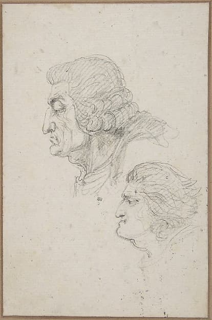 Portraits of Jean-Baptiste-Joseph Gobel (1727-1794), Bishop of Paris in 1792-93, and Pierre-Gaspard Chaumette (1763-1794), Procurator of the Commune in 1792, sketched on the way to the guillotine, April 12, 1794.