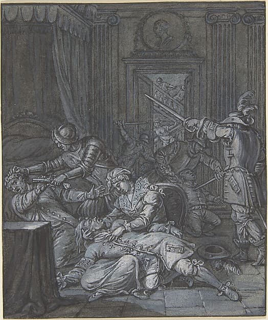 Interior scene with soldiers pillaging