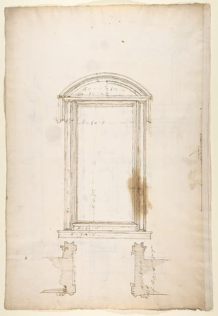 San Lorenzo, Library, Ricetto, portal to Ricetto, elevation; plan (recto) San Lorenzo, Library, Ricetto, portal to Ricetto, section; details (verso)