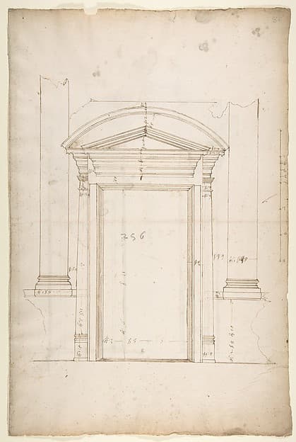 San Lorenzo, Library, entry portal to library, elevation (recto) San Lorenzo, Library, entry portal to library, section; entry portal to library, side elevation (verso)