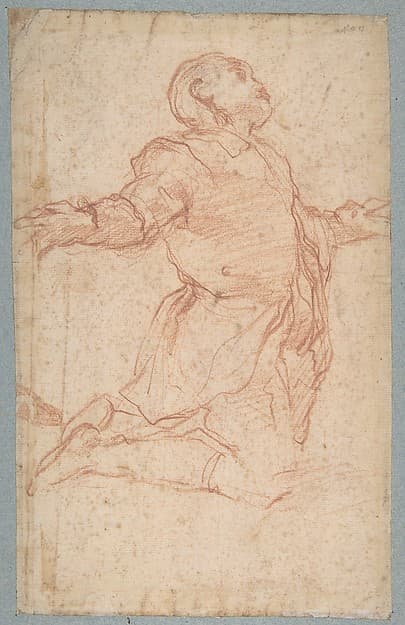 Kneeling Male Figure with Outstretched Arms (recto); Semi-Nude Seated Male Figure seen from Behind (verso)