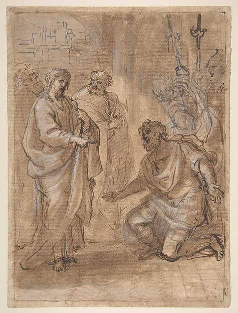 Christ and the Centurion (recto); Figure Waving to Departing Ship (verso).