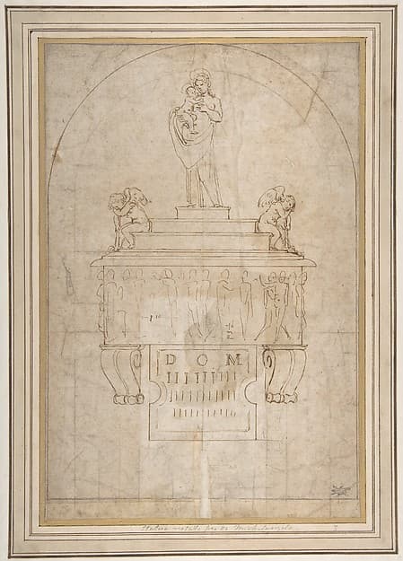 Design for a Wall Tomb or Monument (Recto); Smaller Variant Version with Half Length Madonna & Child on Crescent Moon (Verso)