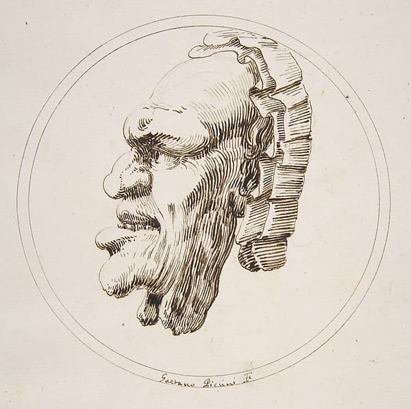 Human Mask Looking to the Left within a Circle