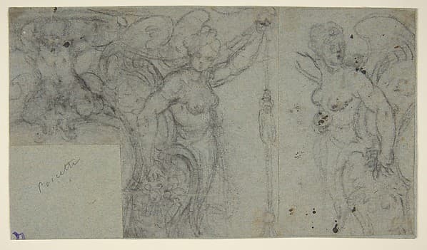 Design with Two Winged Female Figures and a Putto