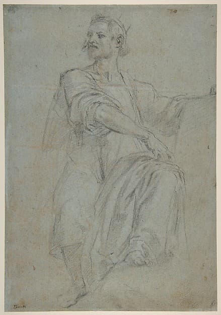 Seated Crowned Male Figure Holding a Book or Scroll (recto); Seated Nude Boy (verso)