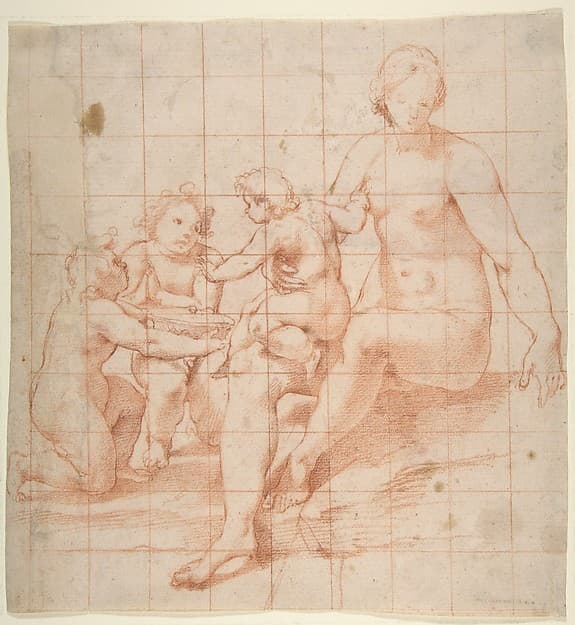 Study for a Virgin and Child with Two Angels (recto); Two Studies of Hands (verso)