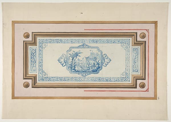 Design for the decoration of a ceiling with a Chinese blue and white design