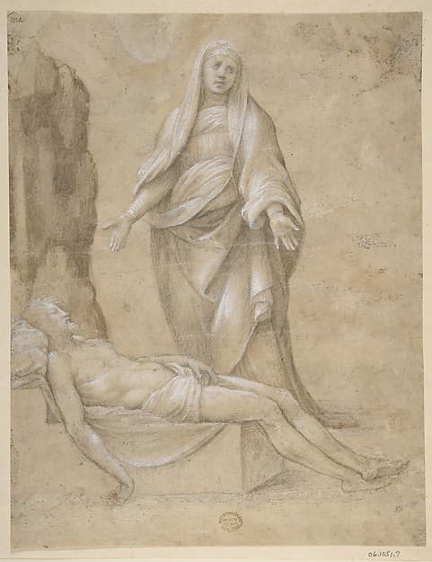 Pieta (recto); Madonna and two Cherubs in pen and brown ink; copy of a drawing in the Louvre which is attributed to Raphael (verso)