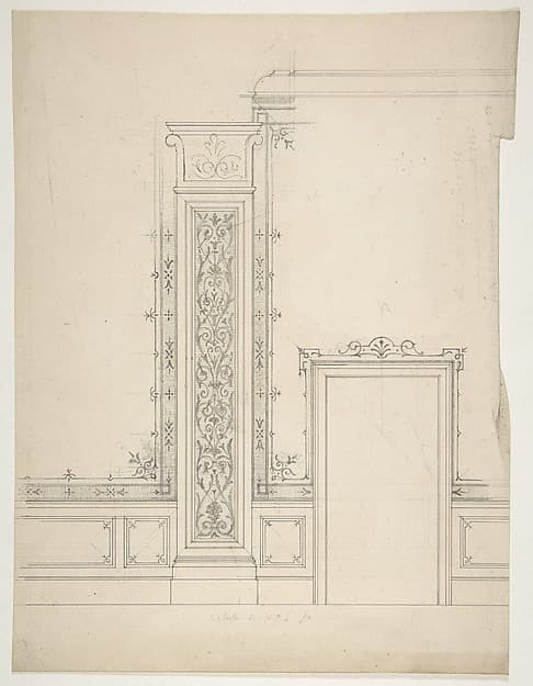 Elevation of a room with designs for the decoration of walls and wainscot