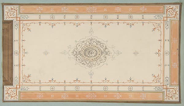 Design for the decoration of a ceiling with filagree borders and a central medallion