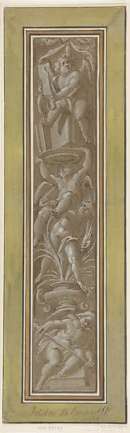 Two Pilaster with White Putti on Tan Ground