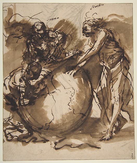 Three Figures around a globe