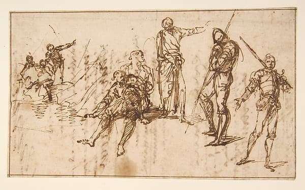 Two Standing Soldiers and Six other Figures
