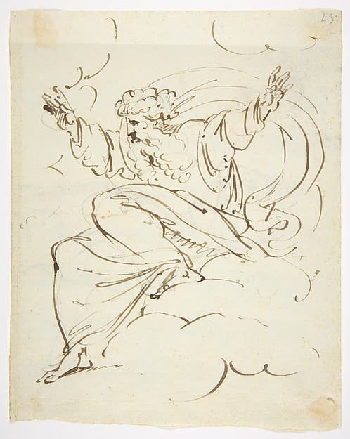 God The Father Creating (?) (r.); Study of neo-classical statue of a nude male (v.)