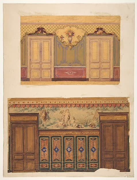 Two Designs for the decoration of walls pierced by pairs of double doors