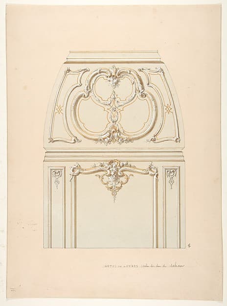 Design for Rococco-style wall and cove ornament in the salon of the Hotel de Luynes, owned by the Duc de Sabran