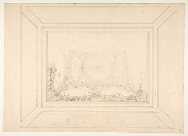 Design for a ceiling decorated with trellis work and a trompe l'oeil balustrade