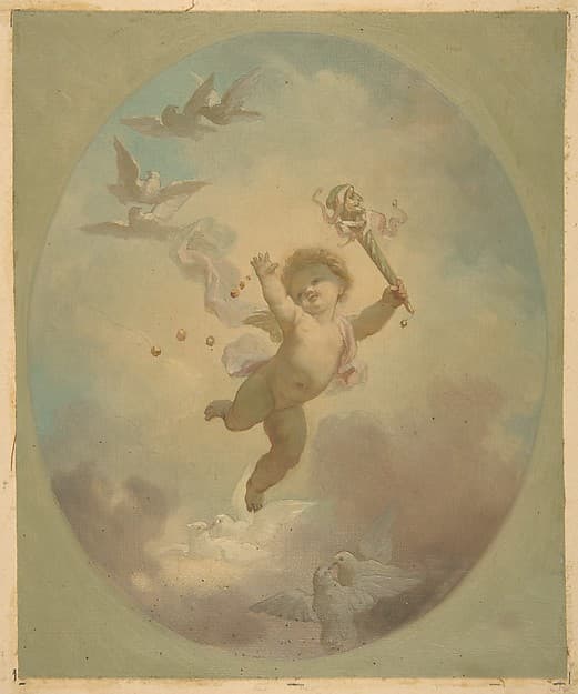 A winged putto and turtle doves