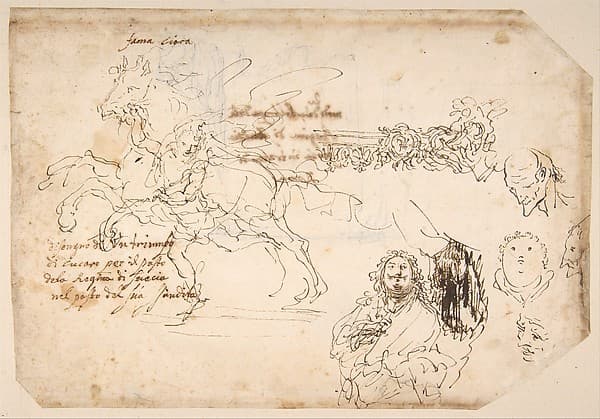 Sheet of Sketches: Sculpture for a Banquet Honoring Queen Christina of Sweden.