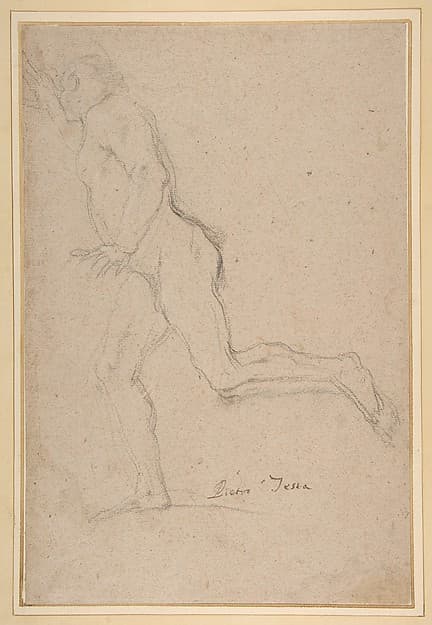 Nude Youth Running (recto); Standing Draped Old Man with Left Hand Upraised (verso)