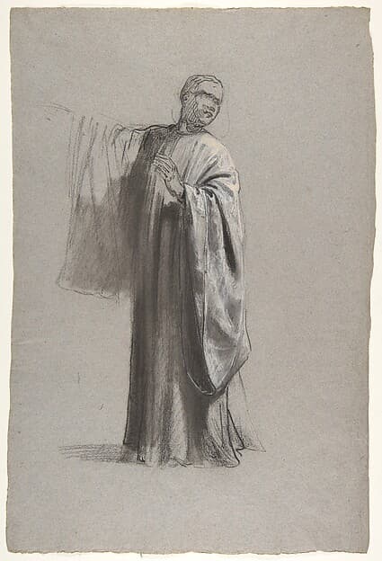 Drapery Study for a Cleric (lower register); verso: Sleeve of a Cleric; (studies for wall paintings in the Chapel of Saint Remi, Sainte-Clotilde, Paris, 1858)