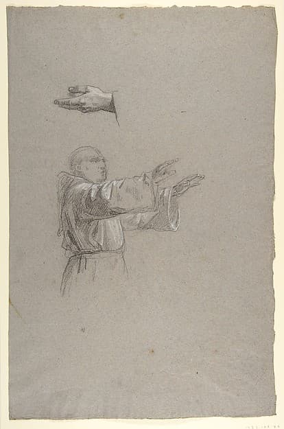 Cleric with Raised Arms (lower register?; study for wall paintings in the Chapel of Saint Remi, Sainte-Clotilde, Paris, 1858)