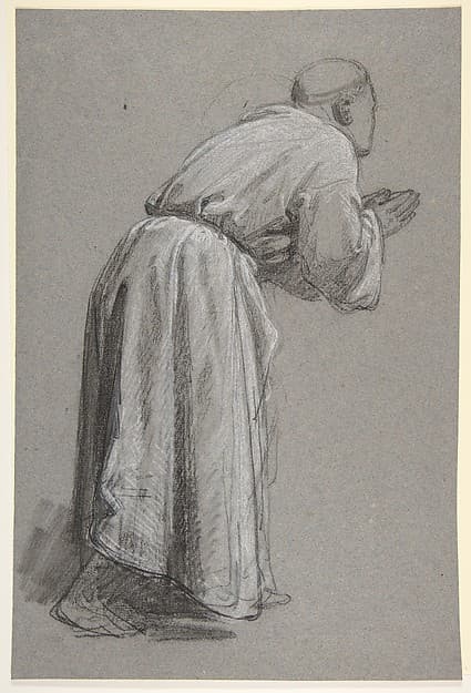 Cleric with Joined Hands (lower register?); verso: (same figure); (studies for wall paintings in the Chapel of Saint Remi, Sainte-Clotilde, Paris, 1858)