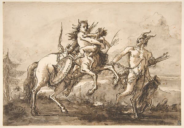 Satyr Leading a Centauress Who Holds a Satyr Child